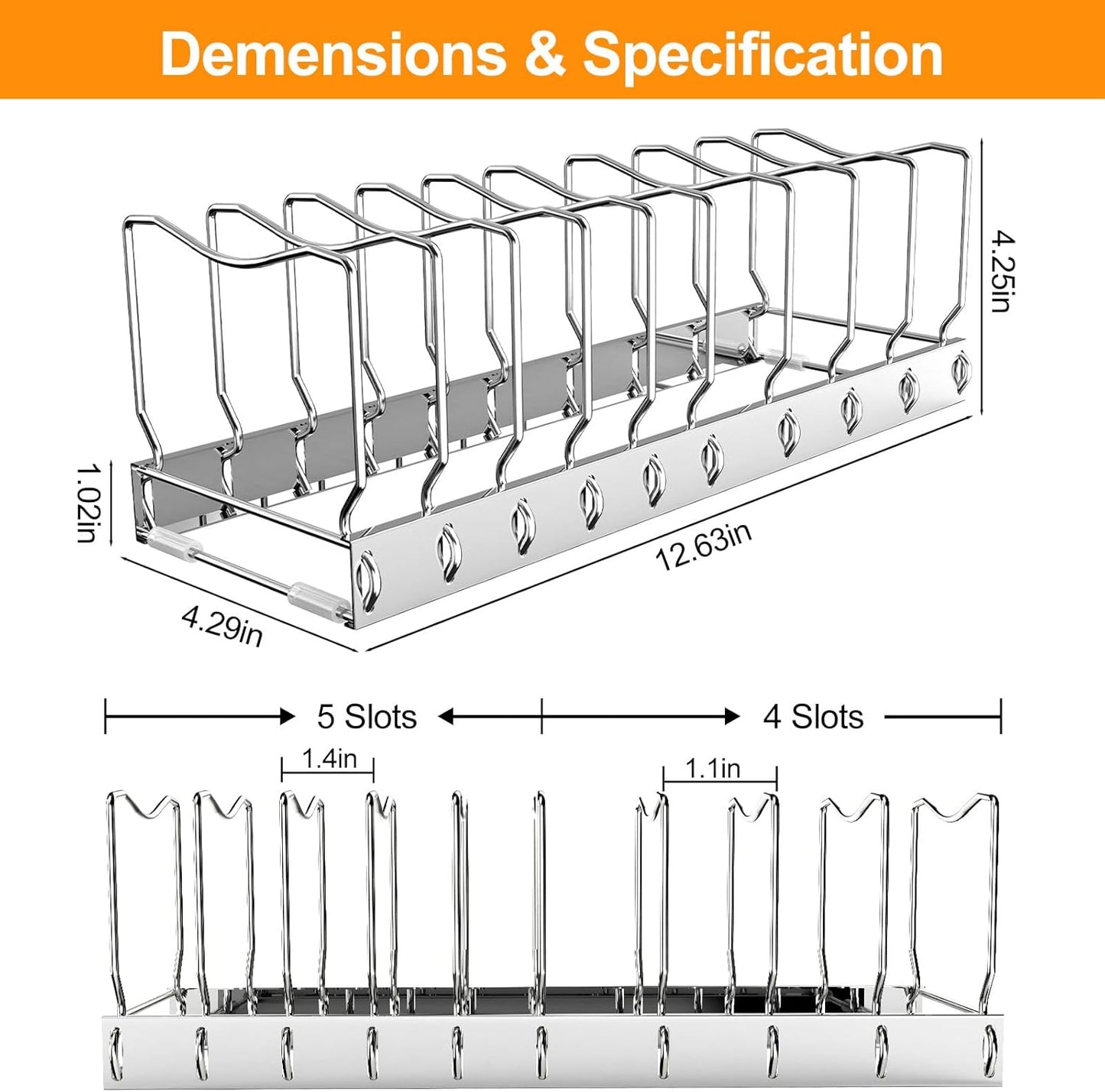 FLSEPAMB 2 Pack 10-Tier Pan Organizer Adjustable Lid Organizer Kitchen Organizers and Pan Organizer and Storage Pot Heavy Duty Pot Lid Organizer for Kitchen Under Sink Storage Drawer
