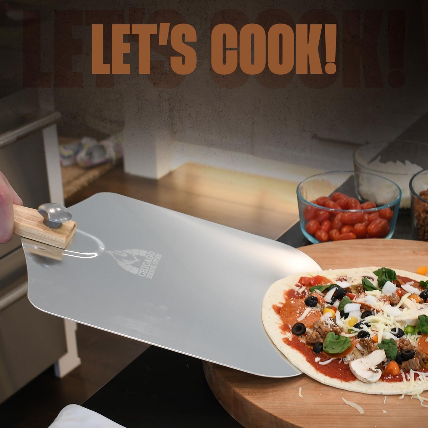 Chicago Brick Oven Aluminum Pizza Peel 12" x 14" with Foldable Wooden Handle, 25" Long Turning Spatula, Pizza Paddle, Pizza Spatula Paddle, Aluminum Metal Pizza Peel 12 Inch, Pizza Accessories