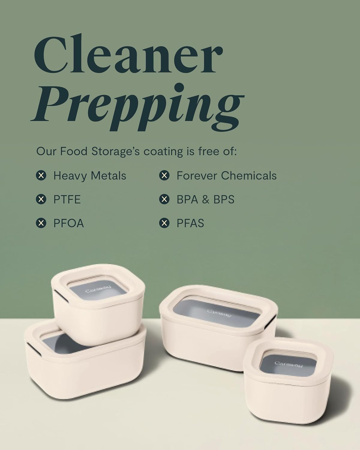 Caraway Mini Rectangle Food Storage Container - 2.6 Cup Glass Storage Container for Food - Non-Toxic Ceramic-Coated Glass - Air Release Technology - Compact & Stackable Design - Cream