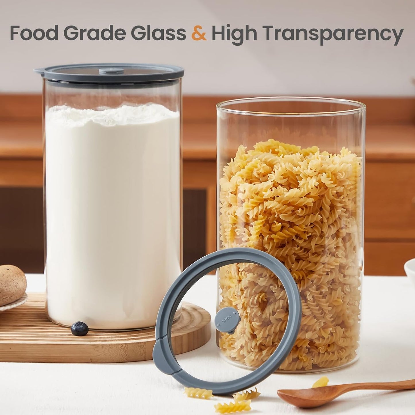 Extra-Large Glass Flour and Sugar Storage Containers with Airtight Lids,1-Gallon(135ozx2) Big Glass Food Canister Jars with Lid,Kitchen Organization Jar Perfect for Cookies,Cereal and Eggs