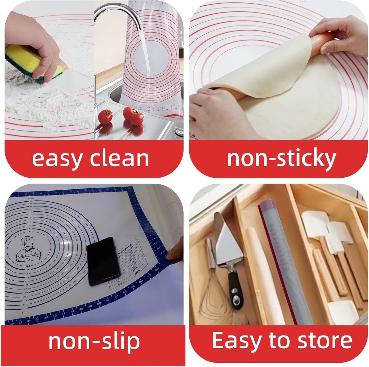 Dough Mat Silicone Baking Mats for Rolling Pastry Kneading Sheet Sourdough Bread Baking Supplies Blue