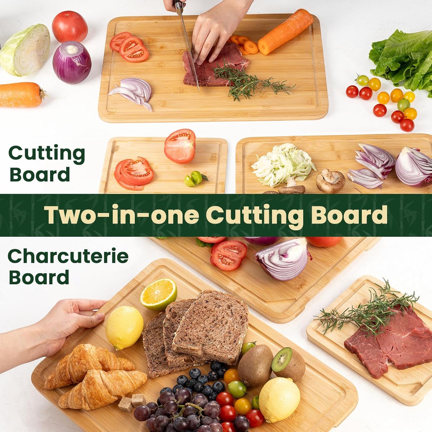 Heimlove 24" Extra Large Cutting Board, Wooden Cutting Boards for Kitchen Charcuterie Boards with Juice Groove and Handles, Chopping Board for Meat, Vegetables and Cheese