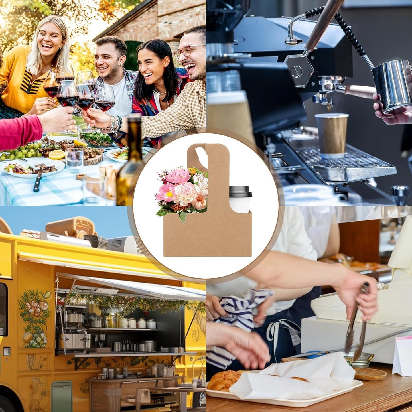 50PCS 2 Cup Drink Carrier with Handle (2 or 4 Cup), Assemblable Drink Holder for Hot or Cold Drinks, Paperboard Coffee Cup Holder for All Your Drink and Food Delivery,Coffee Carrier