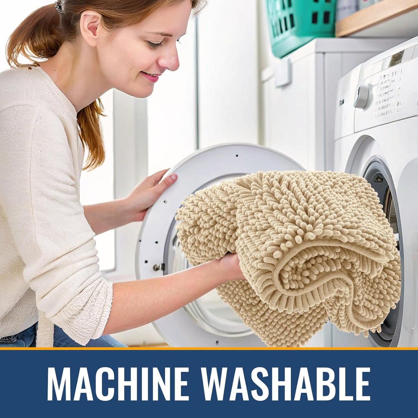 Arotive Bathroom Rugs 44x24, Extra Soft Absorbent Shaggy Chenille Bath Rugs, Machine Washable Rubber Backing Non-Slip Bath Mats for Bathroom Floor Tub and Shower, Home Decor Accessories, Beige