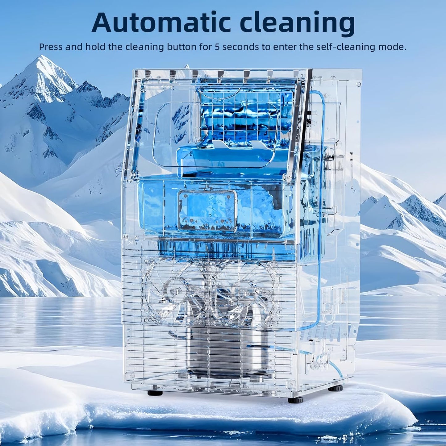 Antarctic Star Commercial Ice Maker Machine 66Lbs/24H, Self-Cleaning, Ice Scoop, Freestanding Ice Cube Machine for Home, Bar, Restaurant, Coffee Shop