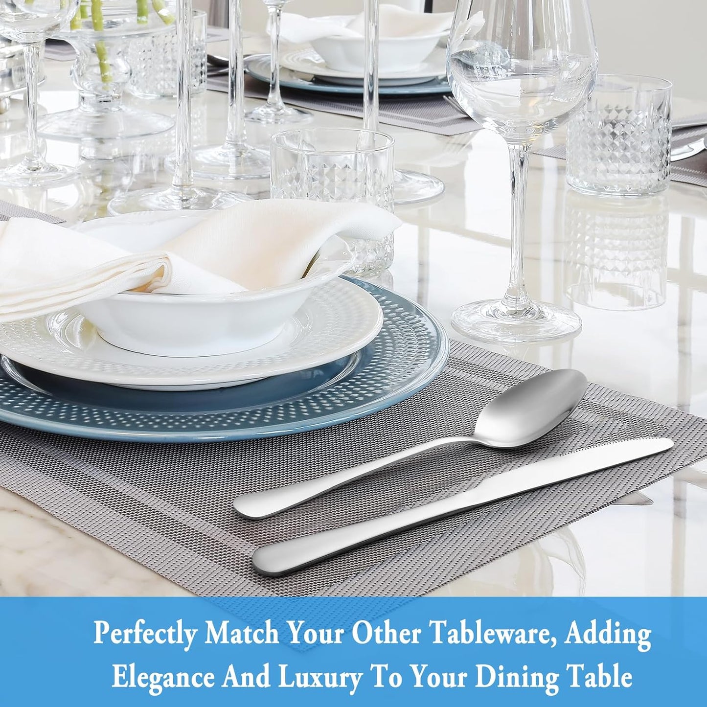 24 Pcs Dinner Spoon Set,Premium Food Grade Stainless Steel Spoons,Durable Metal Spoons,Tablespoon,Spoons Silverware Only,Mirror Finish & Dishwasher Safe,Use for Home,Kitchen and Restaurant - 7.3 inch