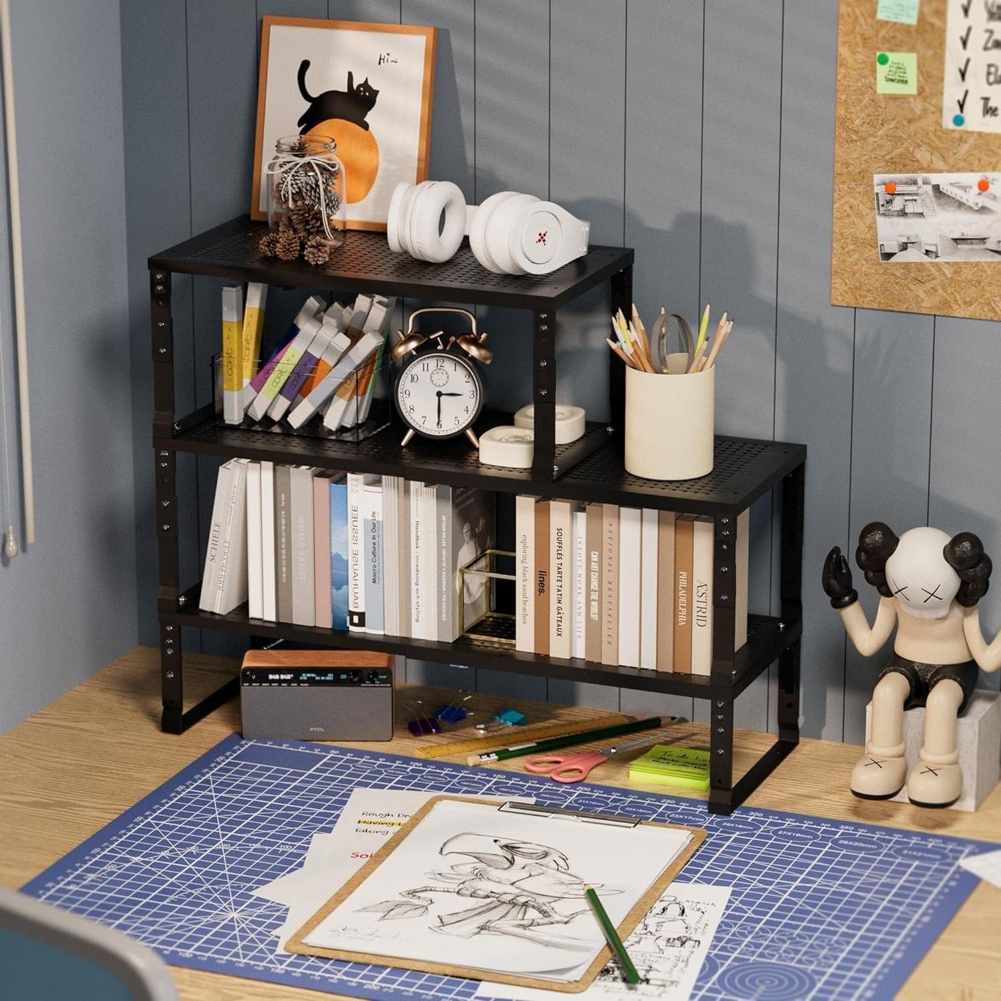 Expandable Spice Rack Kitchen Cabinet Shelf Organizer, Stackable Storage Shelves Racks, Adjustable Counter Shelving for Cabinets, Countertop, Cupboard,Pantry and More(3Packs/Black/Medium)