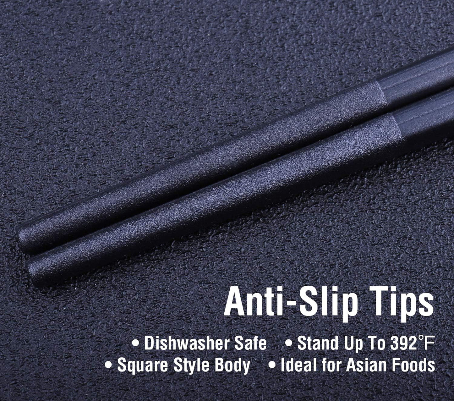 5 Pairs Fiberglass Chopsticks, GLAMFIELDS Reusable Japanese Chinese Chop sticks Dishwasher Safe, Non-slip, 9 1/2 inches - Black with Multi-purpose Drawstring Bag Carrying Case