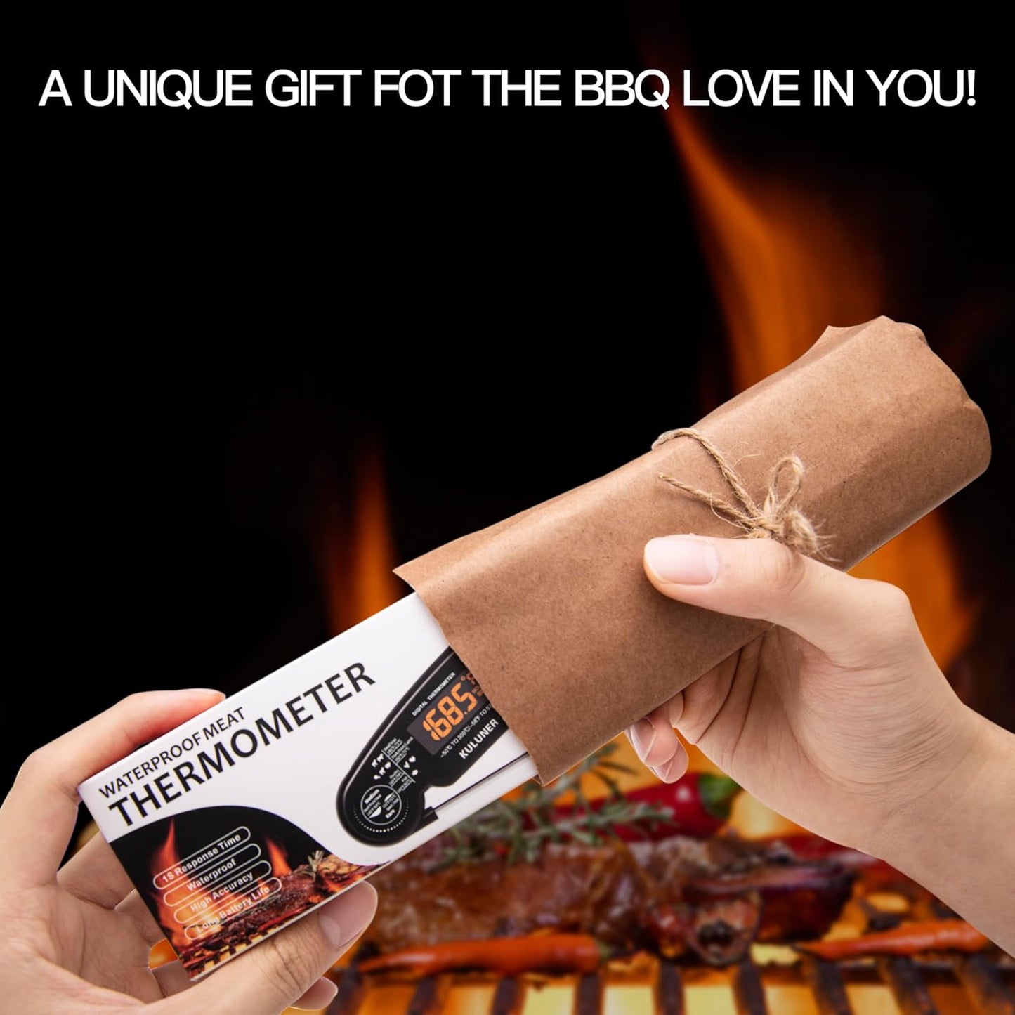 KULUNER 1-Second Rapid and Accurate Meat Thermometer - Waterproof Multifunctional Kitchen Food Thermometer, Ideal for Frying, Smoking, Grilling and More (Black)