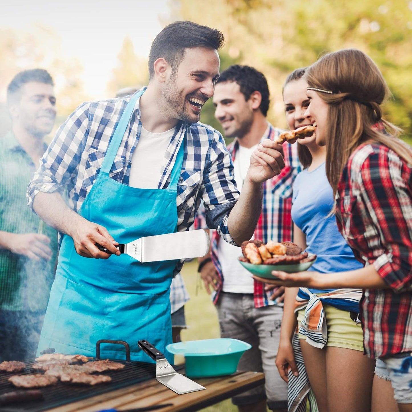 Anmarko Metal Spatula Stainless Steel Scraper - Professional Chef Griddle Spatulas Set of 3 - Heavy Duty Accessories Great for Cast Iron BBQ Flat Top Grill Skillet Pan - Commercial Grade
