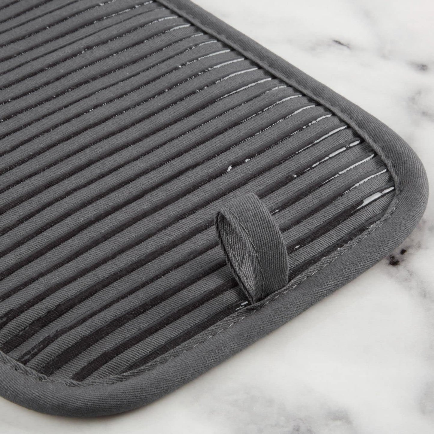 KitchenAid Quilted Cotton Terry Cloth Oven Mitt, Pot Holder Heat Resistant, 16"x26", 7"x13" & 7"x10", Charcoal Grey