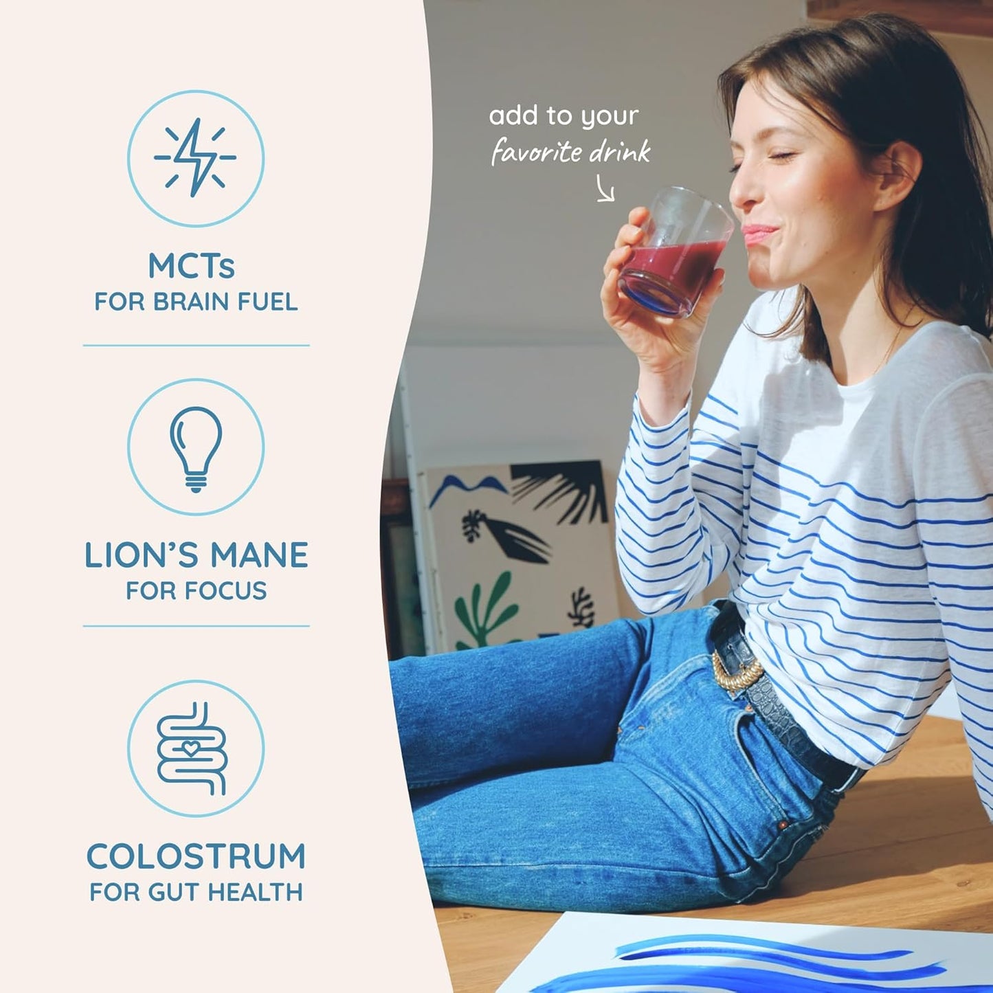 Bovine Colostrum Superfood Creamer Supplement Powder w/Organic Lions Mane Mushroom & Coconut Milk Powder MCTs | Functional Sugar Free Keto Coffee, Smoothie & Drink Mix Unsweetened