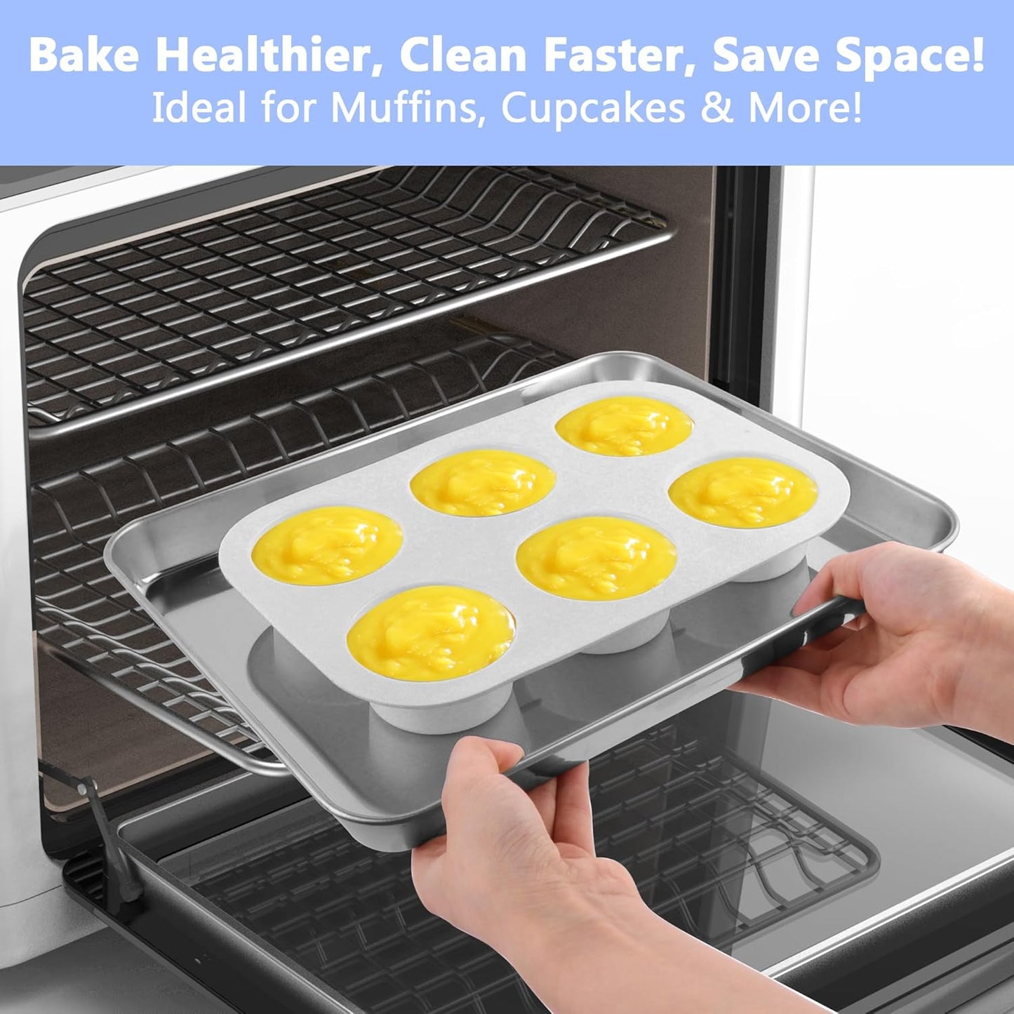 3-Pack 6-Cup Silicone Muffin Pans, Nonstick Cupcake Baking Molds, BPA/PFA-Free, Dishwasher & Oven Safe - Gray