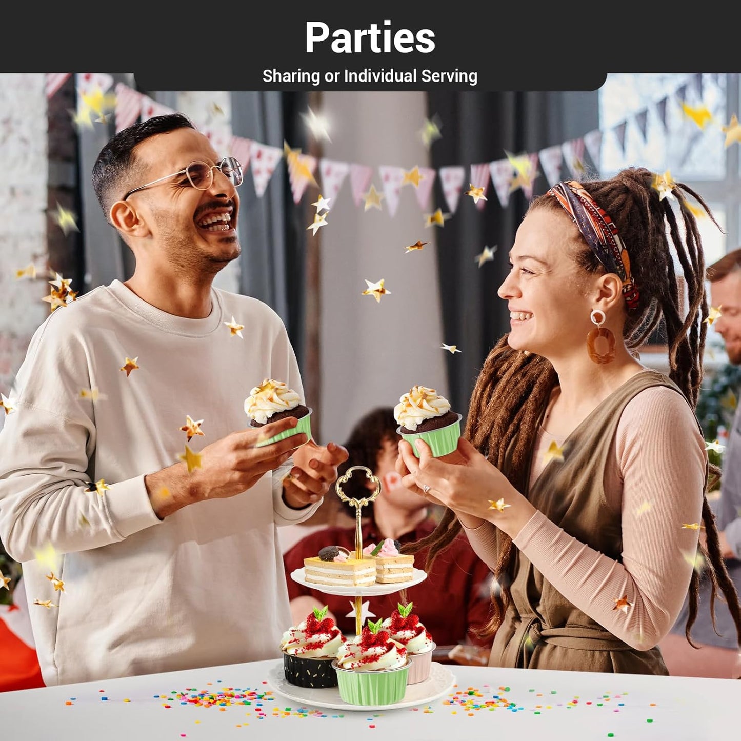 EUSOAR Baking Cups with Lids, 30pcs 5oz Disposable Aluminum Foil Muffin Liners Ramekins Cupcake Baking Cups, Disposable Foil Baking Cups Containers Mini Pie Pans for Creme Brulee or Cupcake-Green