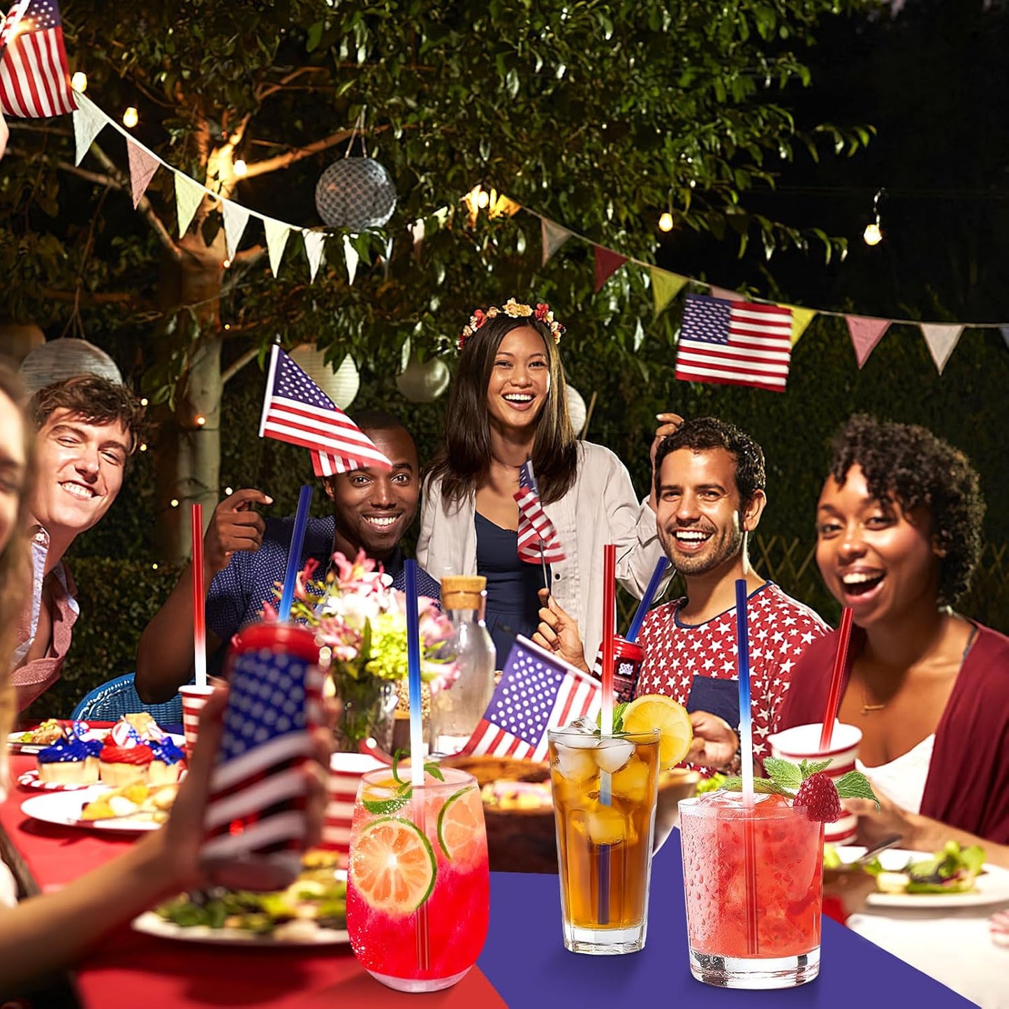 JANYUN 30 Pcs 4th of July Straws, Reusable Plastic Patriotic Straw Red White Blue Drinking Fourth of July Party Favors Accessories for Independence Day Memorial Day Party Supplies