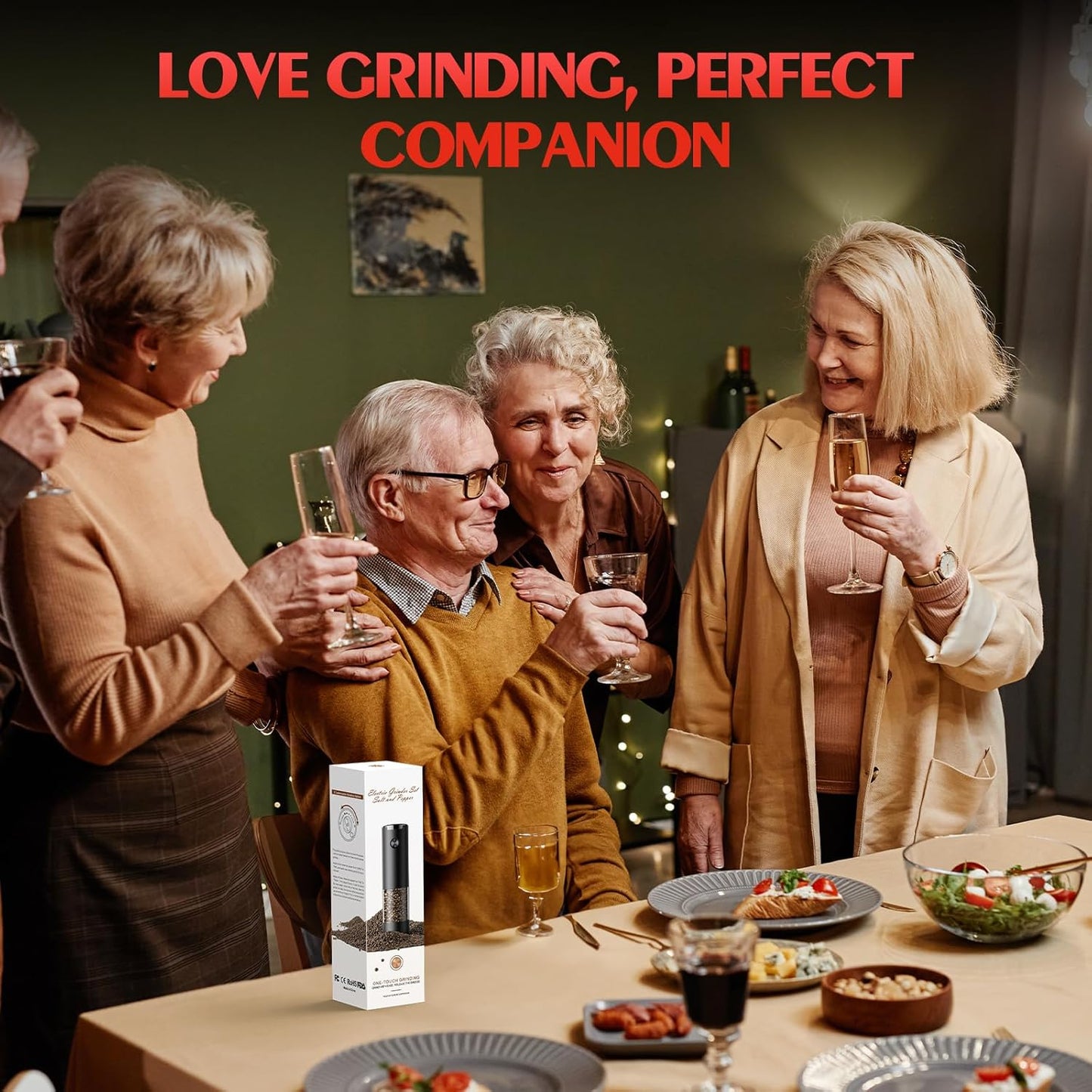 Electric Salt and Pepper Grinder Set Automatic Battery Pepper Mill Shakers Adjustable Coarseness Easy Filling Upgraded Larger Capacity with Led (1 Pack Black)