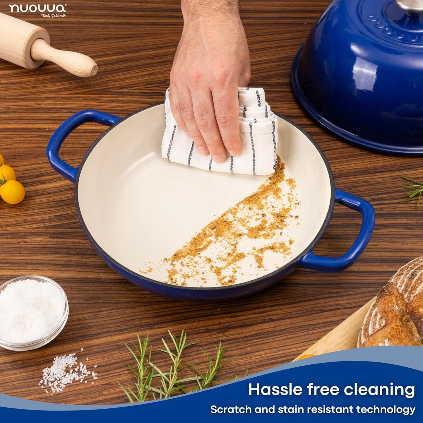 Enamelled Cast Iron Dutch Oven Pot – Dutch Oven For Sourdough Bread Baking – Cast Iron Bread Pot – Dark Blue, 6 Quarts, 22cm – by Nuovva