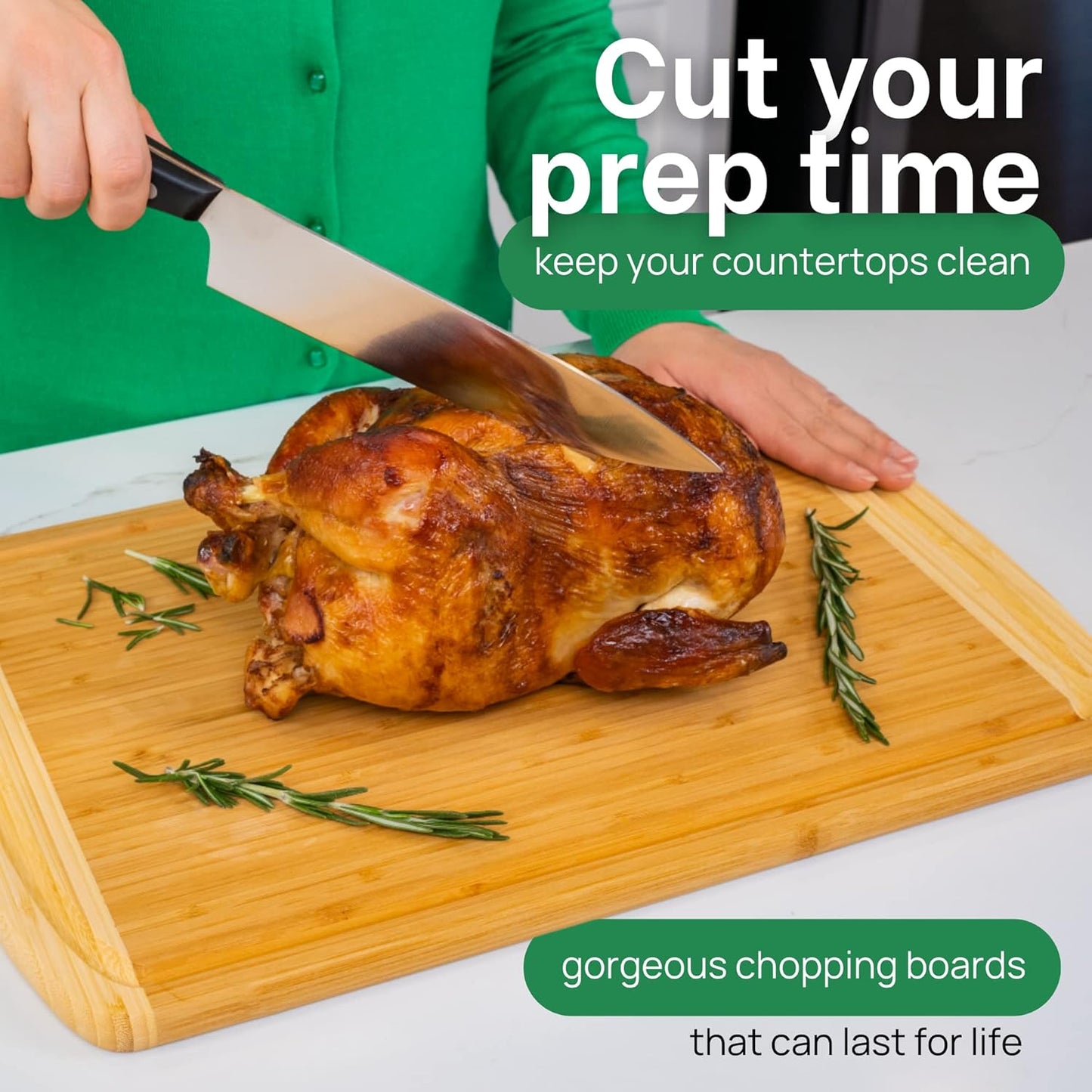 Organic Extra Large Bamboo Cutting Board –18 Inch Reversible Wooden Chopping Board with Juice Groove – Used to Chop, Slice & Serve – Intended for Home Cooks, Families & Entertainers for Meal Time Prep