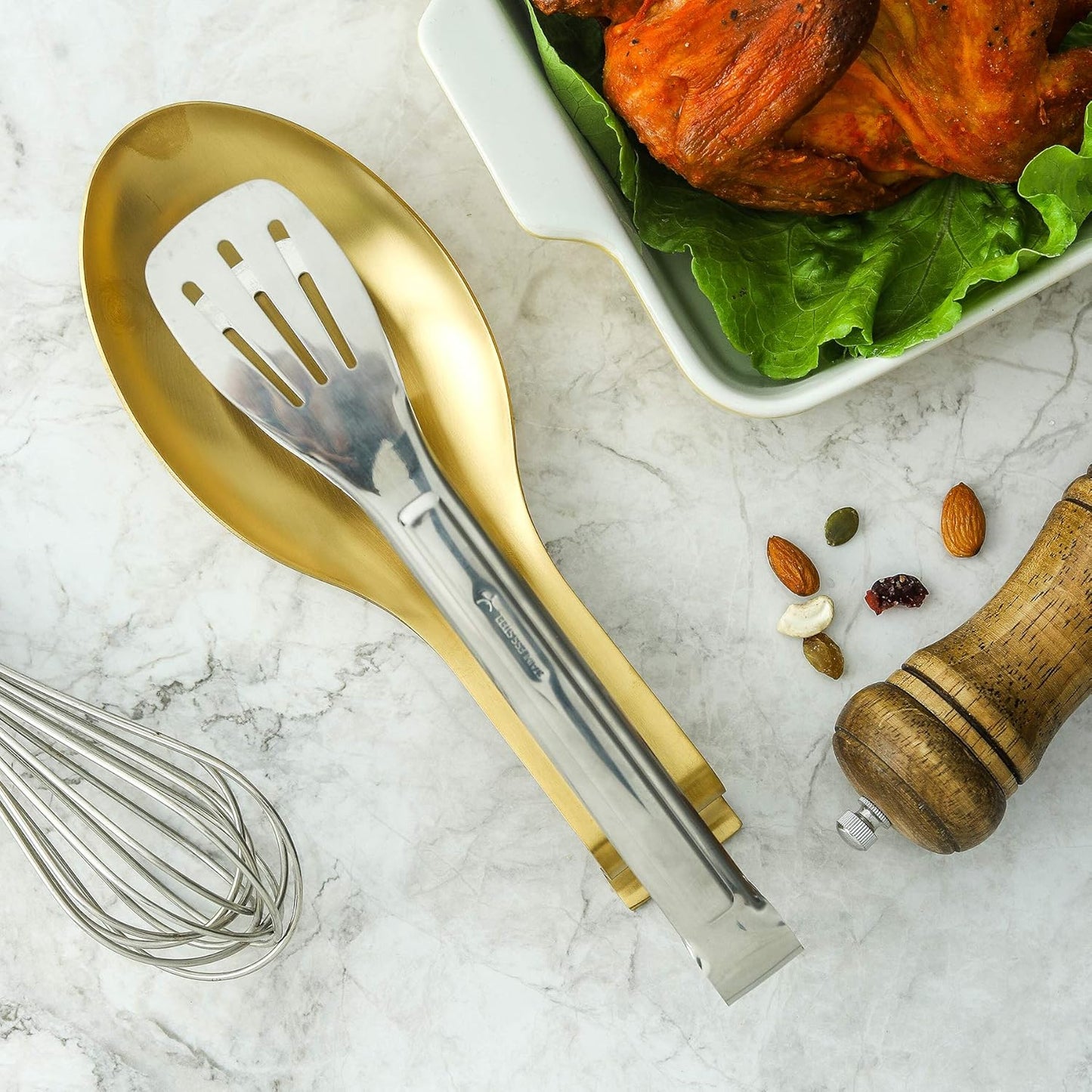 BETTWILLGold Spoon Rest for Kitchen Counter, Stainless Steel Spoon Holder for Stove Top, Spatula Ladle Spoon Utensils Holder, Gold Kitchen Accessories, Gold Cooking Utensiles.