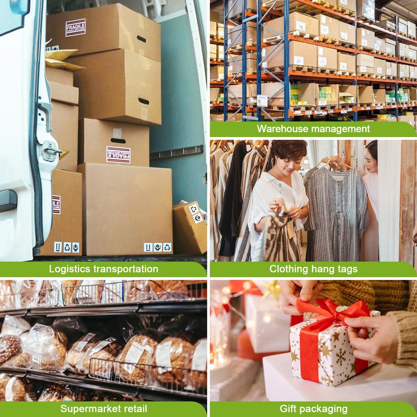 2" x 1" Direct Thermal Label, Paper for Barcodes Postage Address Perforated & Compatible with Rollo, Zebra, Munbyn, Nelko Printers(12 Rolls, 1300 Labels/Roll)