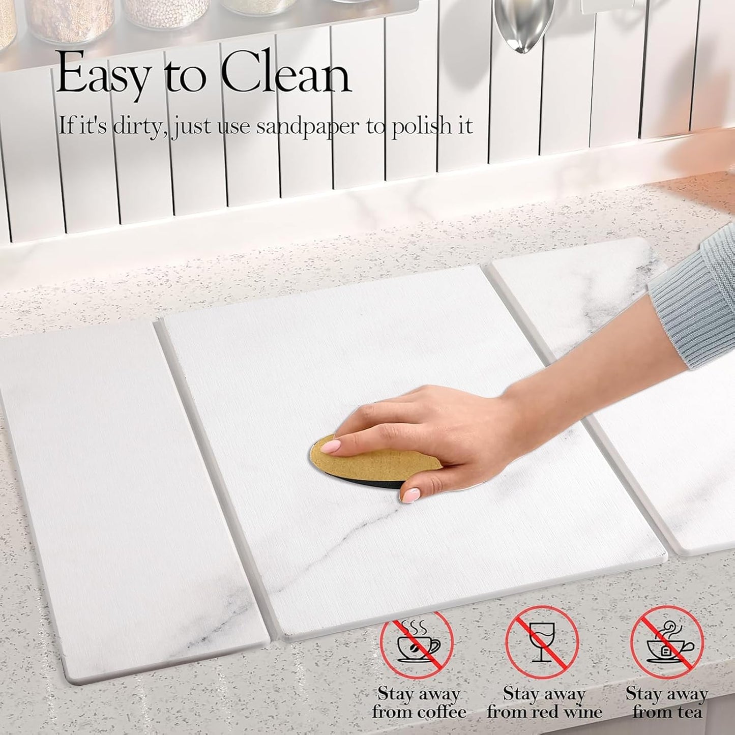 Quick Dry Collapsible Dish Drying Mat, Eco-Friendly Absorbent Diatomaceous Earth Mats for Dishes Bottles Cups 20"×16"Large Stone Dish Drying Mats for Kitchen Counter (White , 20"(L)×16"(W))