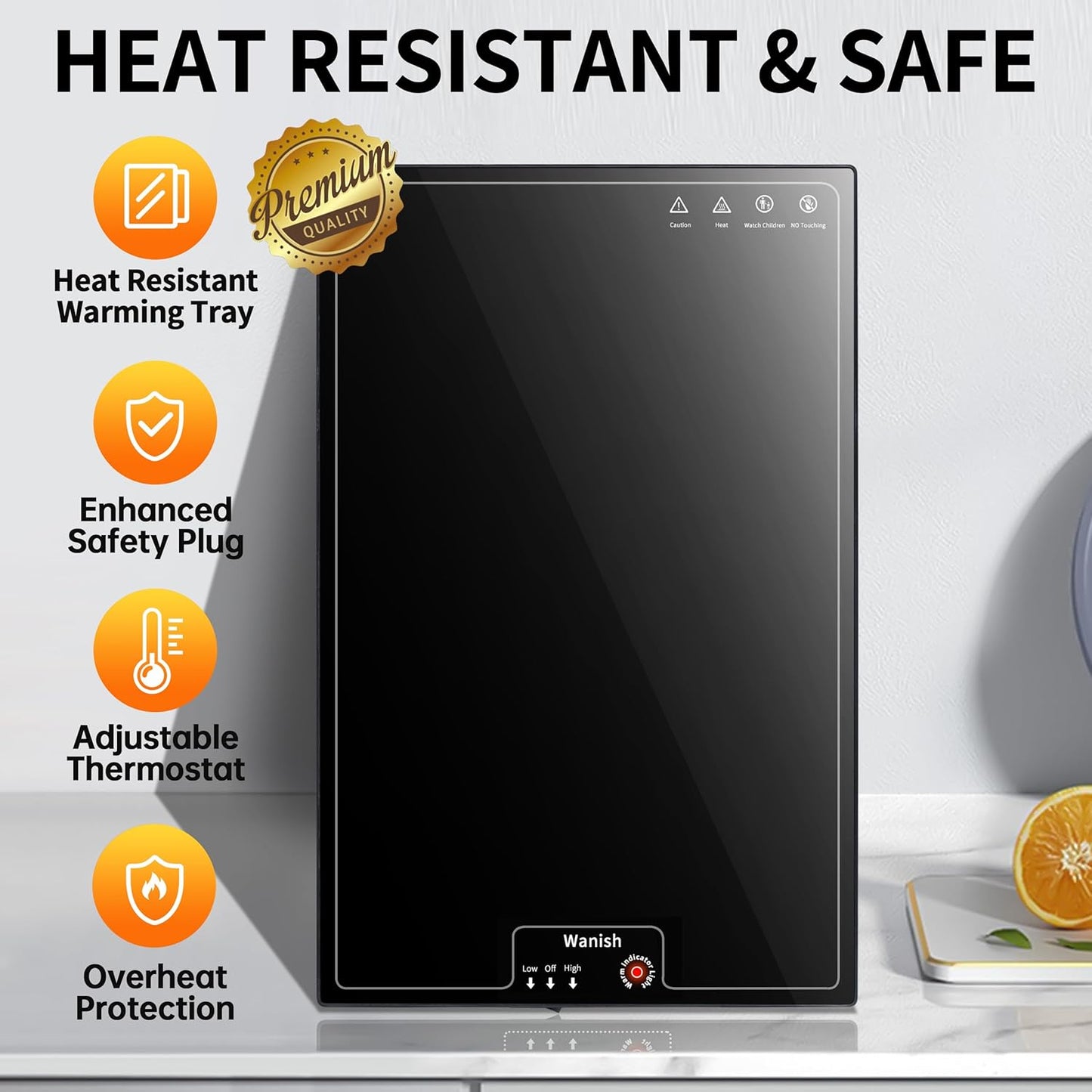 Electric Warming Tray(Large 22”x14”),Food Warmer with Thermostat and Full Surface Heating,Food Warming Mat with 2 Temperature Modes for Parties Buffet,Gatherings,Heat Resistant Glass,Black