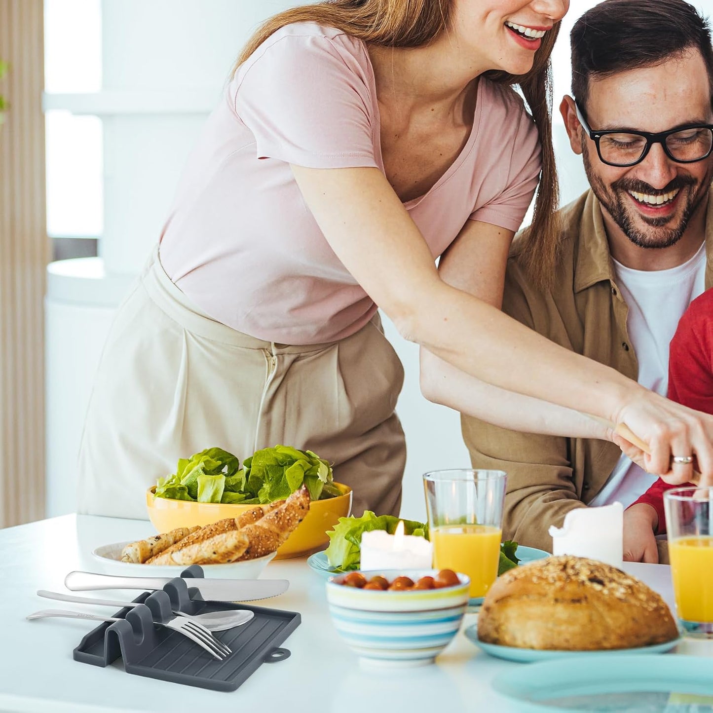 600°F Heat Resistant Silicone Spoon Rest, Multiple Utensil Rest, BPA Free Easy to Clean Dishwasher Safe, (Grey)