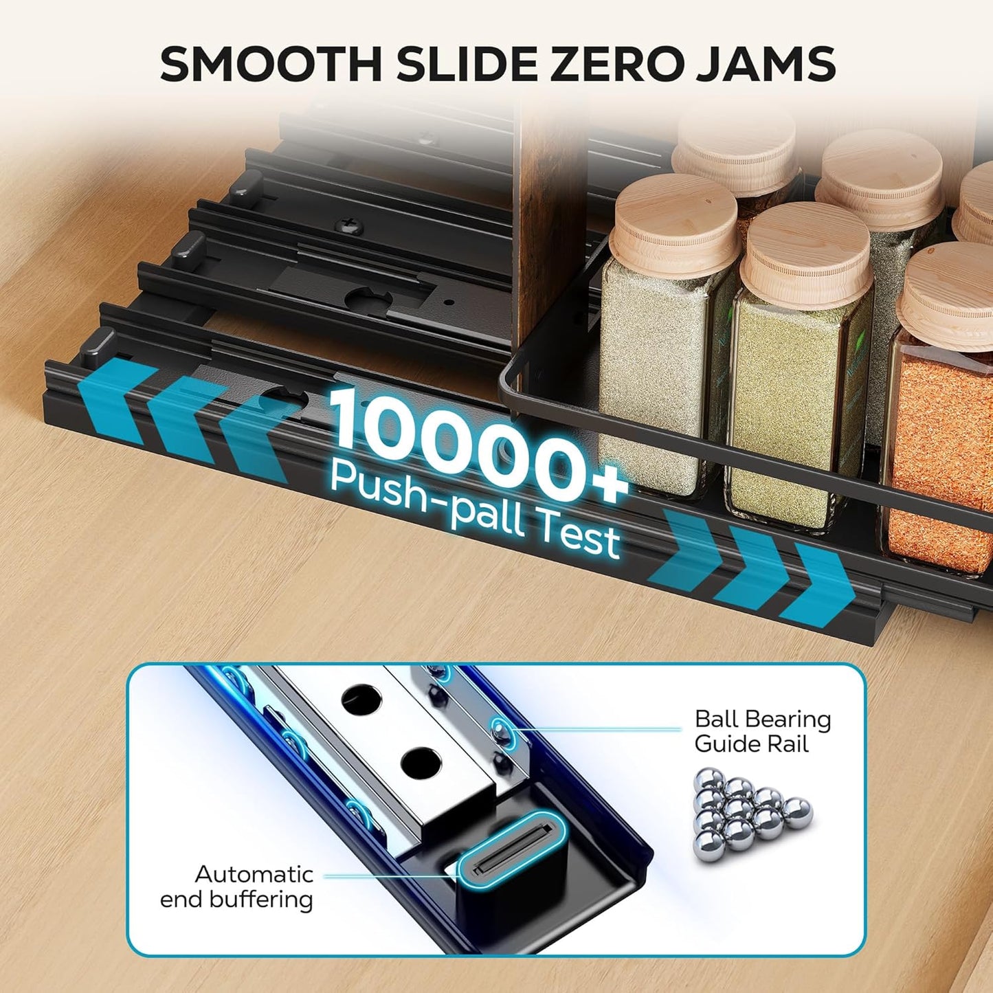 Nieifi Pull Out Spice Rack Organizer, 2 Tiers, Wood Grain, Spice Organization for Cabinet, Height Adjustable, Easy to Install