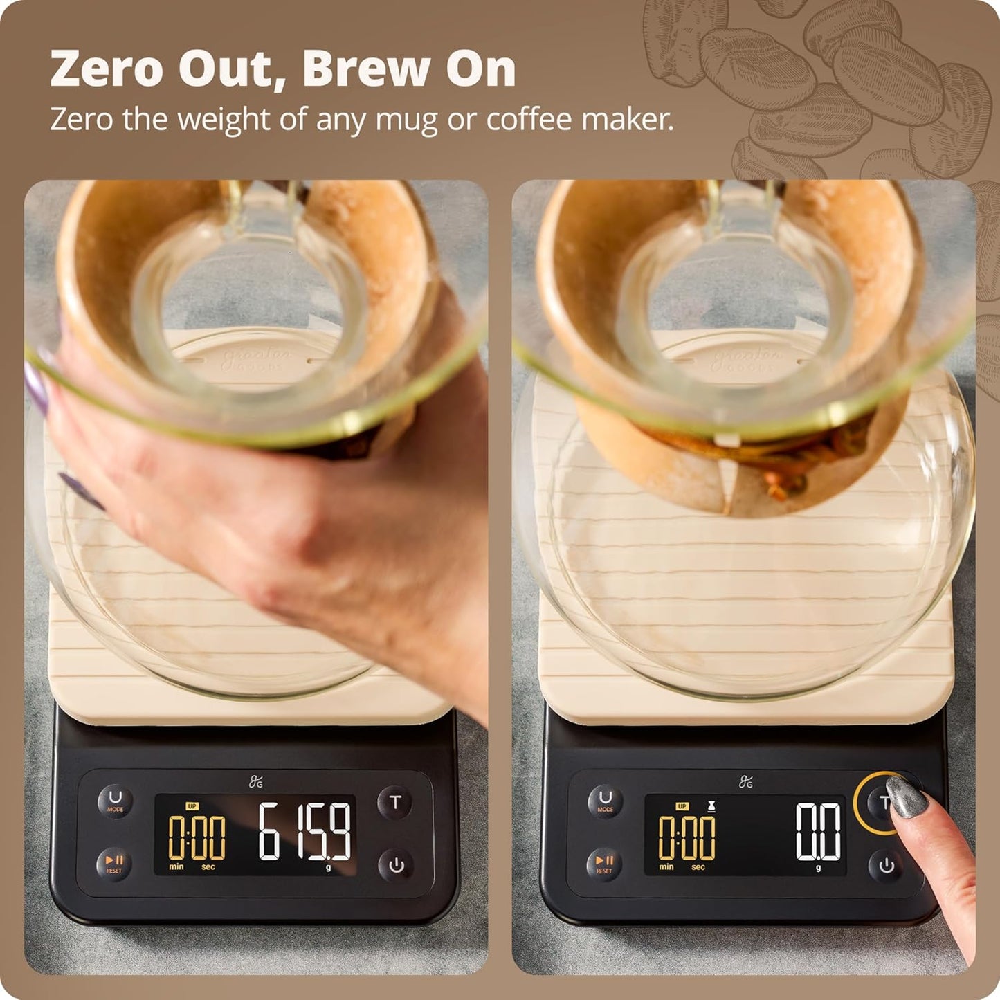 Greater Goods 0.1g Precision Coffee Scale with Timer ā 3kg Digital Scale for Pour-Over, Espresso, French Press, Kitchen Use (Birch)