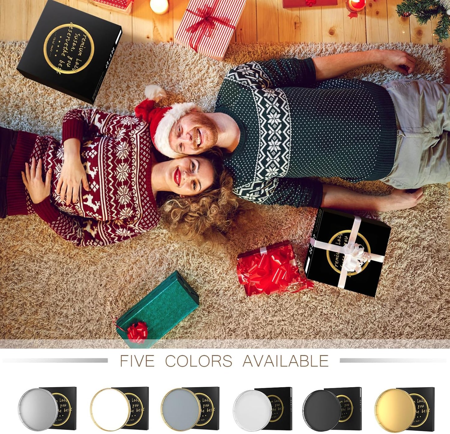 9" Wooden Lazy Susan Turntable for Cabinet – Rotating Spice Rack Organizer, Small Gray Kitchen Countertop Tray for Dining Table & Pantry Storage