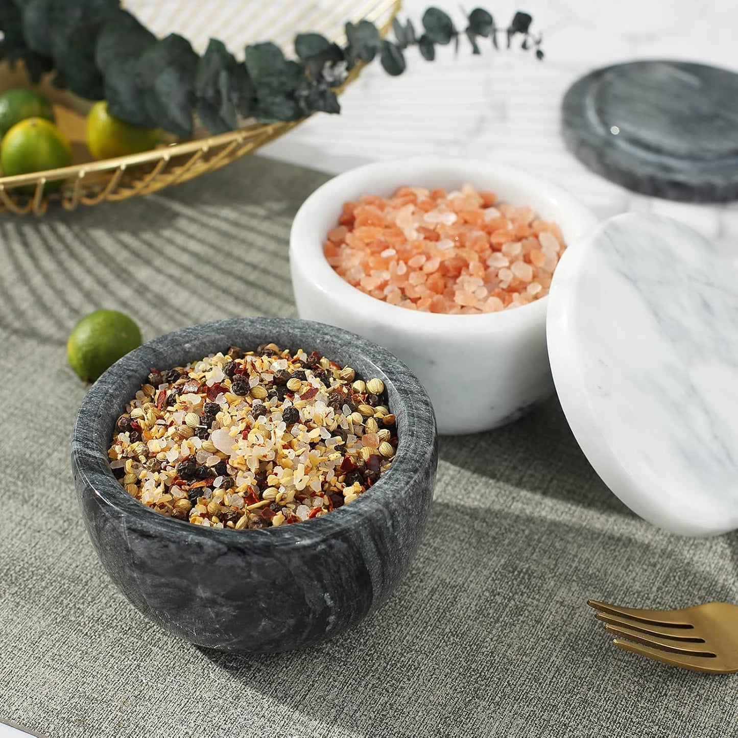 Marble Salt Holder Salt Box Spice keeper Black Big Salt Cellar Natural Material Salt Container Spice Cellar Large Capacity