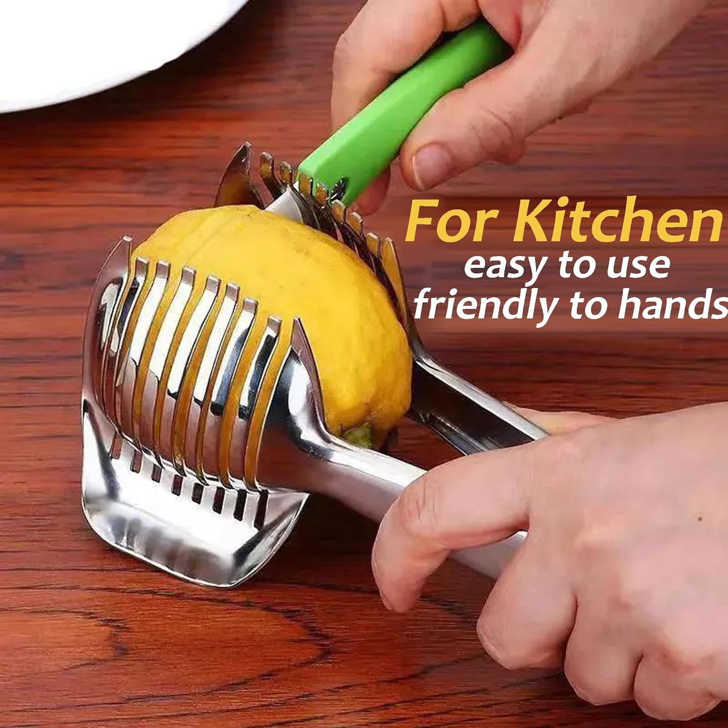 Lemon Slicer Tomato Cutter Multipurpose Round Fruit Cutter Holder for Orange Onion Egg Handhold Stainless Steel Kitchen Tools Household Kitchen Utensil