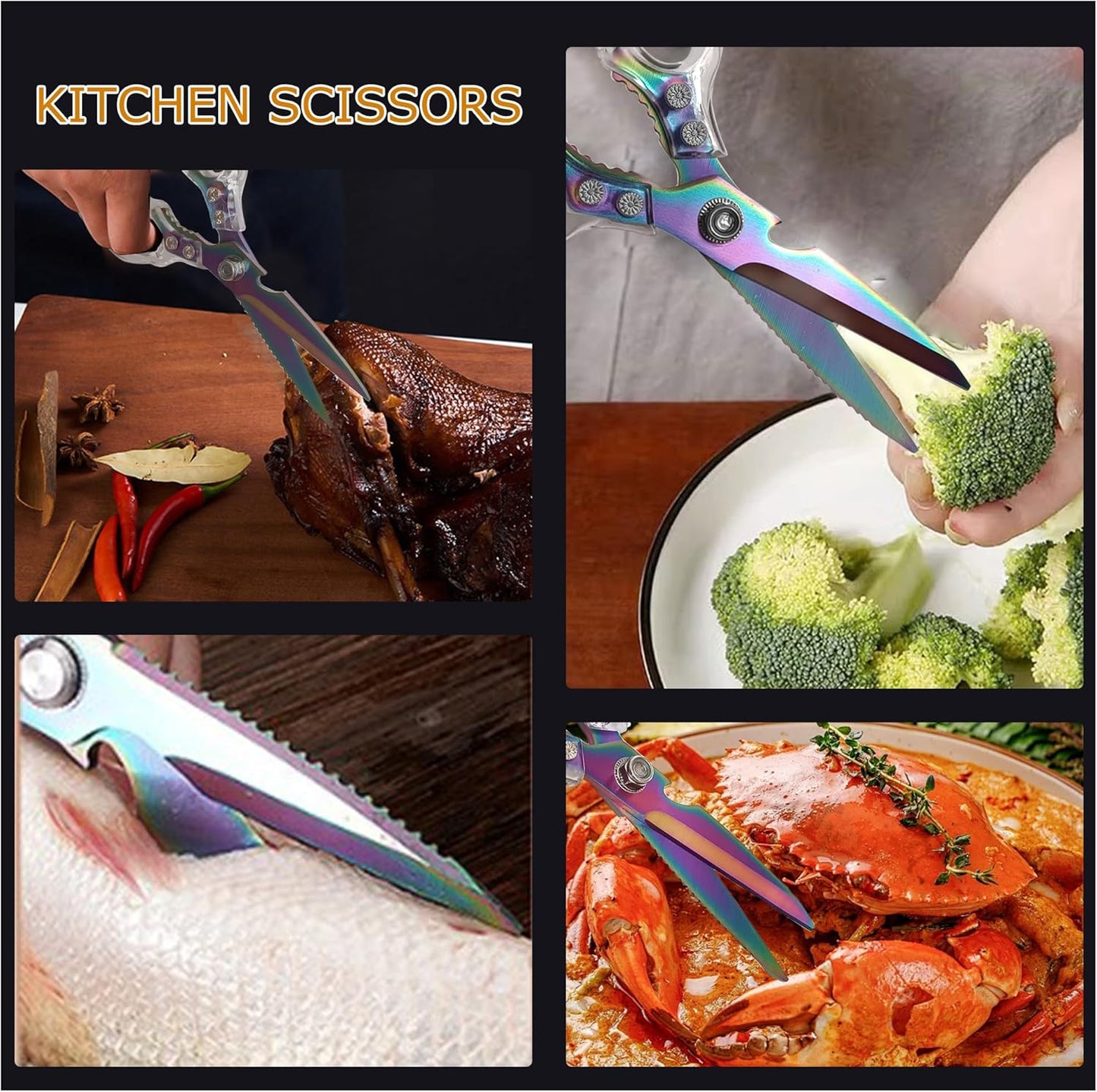 Kitchen Scissors, Heavy Duty Sharp Kitchen Shears Dishwasher Safe, Kitchen Accessories Cooking Shears for Kitchen Meat Chicken Fish Poultry Herb Bread (Blade Gold), skr-05