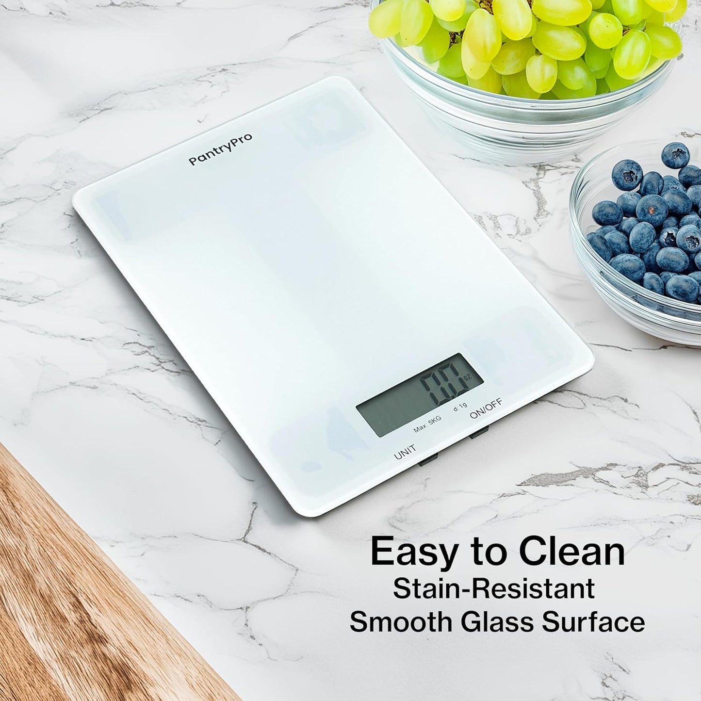 PantryPro Glass Platform Digital Kitchen Scale - 11lbs / 5kg Capacity - LCD Display g kg oz lb fl.oz ml - CR2032 Battery Included - Black