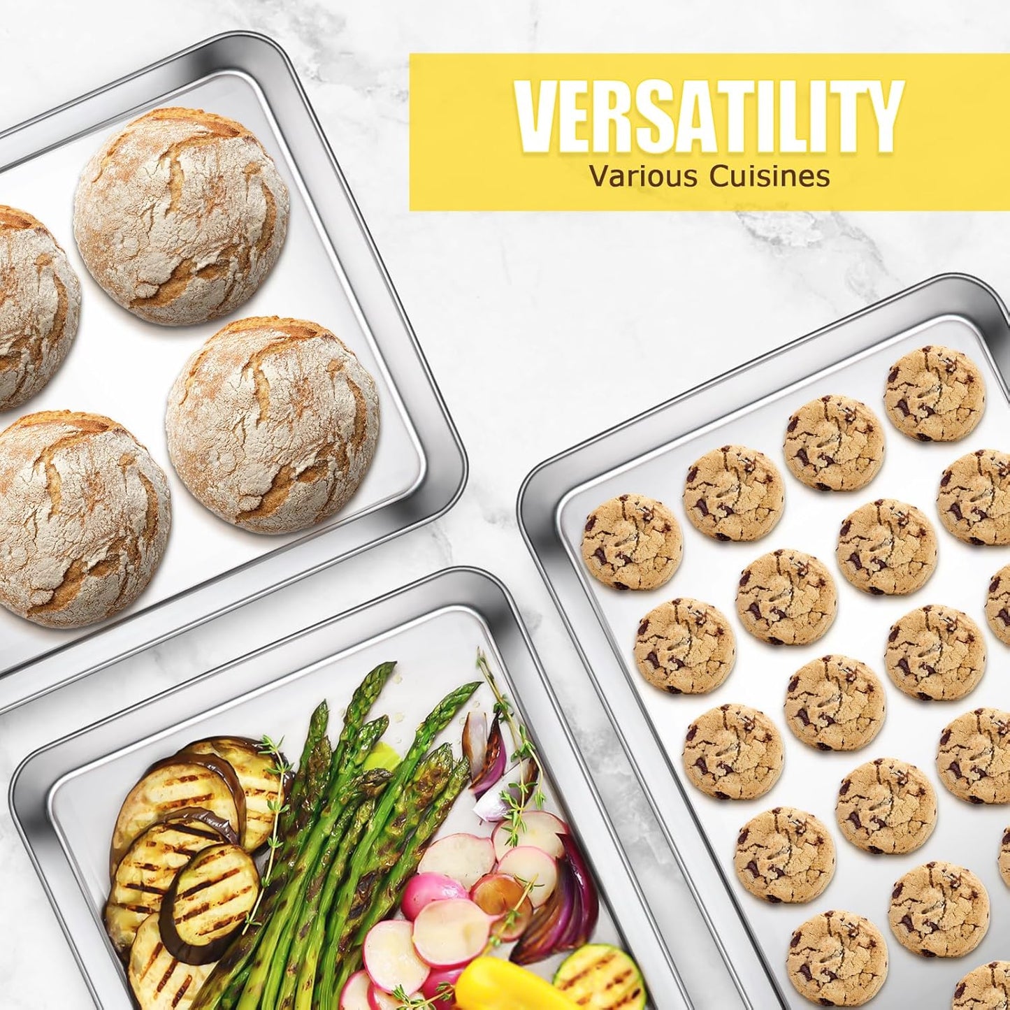 Baking Sheet, Cookie Sheet, Stainless Steel Baking Pan, 2 Piece-17.3''x 12.3'' x 1'', Half Sheet Pan for Oven, Baking Tray for Baking&Roasting, Nonstick&Nontoxic&Easy Clean