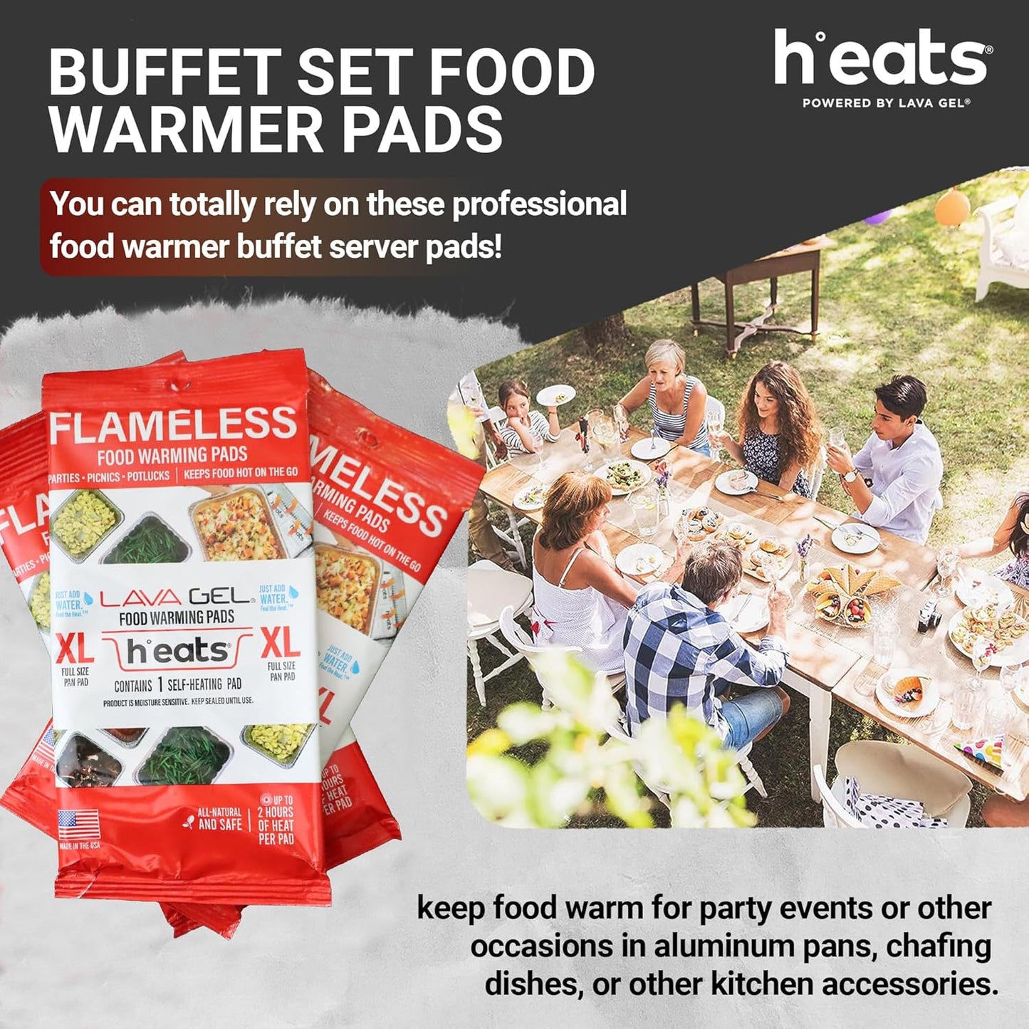 Flameless Food Warming Pads (6 Pack) - Food Warmers for Parties Buffet Disposable - Party Buffet Servers and Warmers for Full Size Pans - Heating Pads for Chafing Dish- Must-Have Catering Supplies