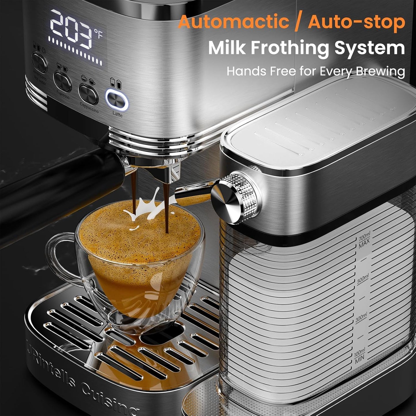 Espresso Machine 20 Bar Cappuccino Latte Machine with Automatic Milk Frother,Temperature Control LED Display StainlessSteel Dual Heat System Coffee Maker with ESE Pod Filter for Home