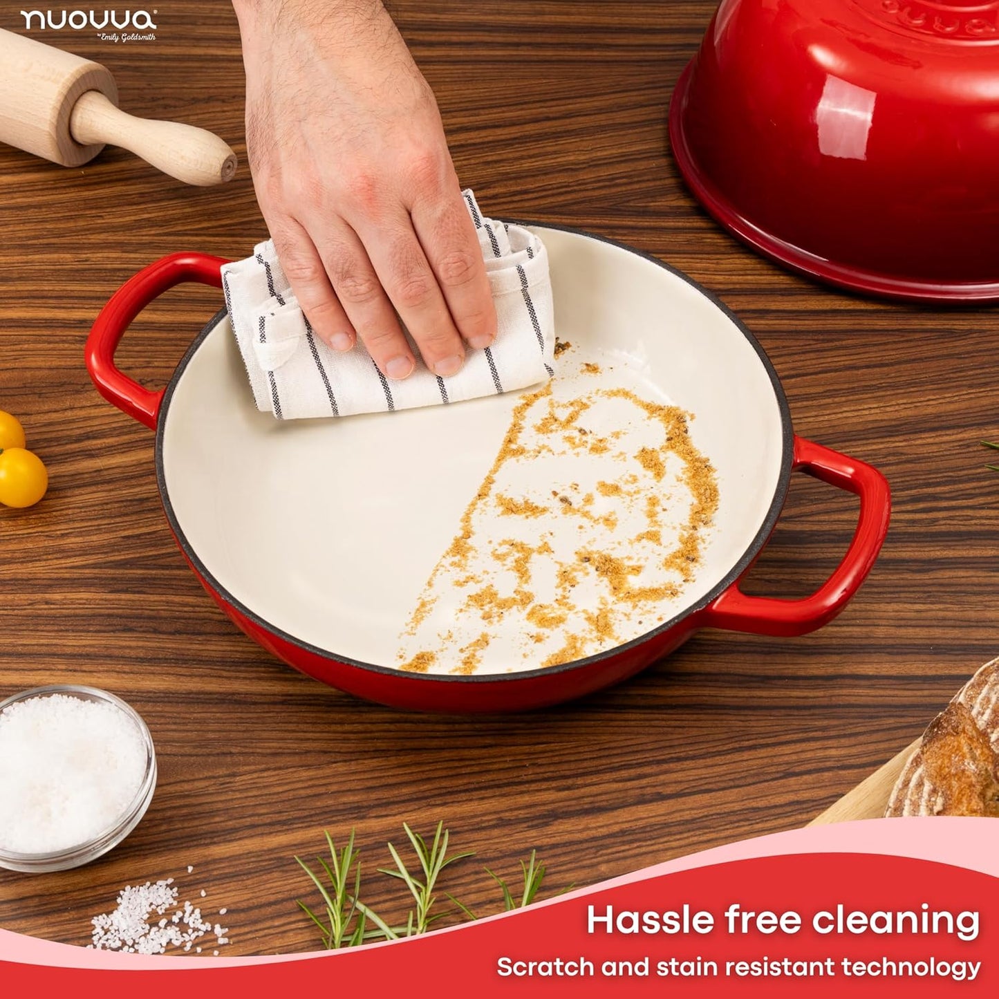 Enamelled Cast Iron Dutch Oven Pot – Dutch Oven For Sourdough Bread Baking – Cast Iron Bread Pot – Red, 6 Quarts, 22cm – by Nuovva