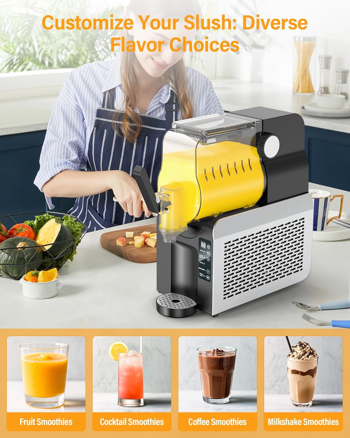 88oz Slush Maker Machine| All-in-One Slushie Machine with 5 Pre-Set Programs | Ice-Free Technology | Quiet Auto-Clean | Ideal for Milkshakes, Margaritas, Smoothies, and Frappés