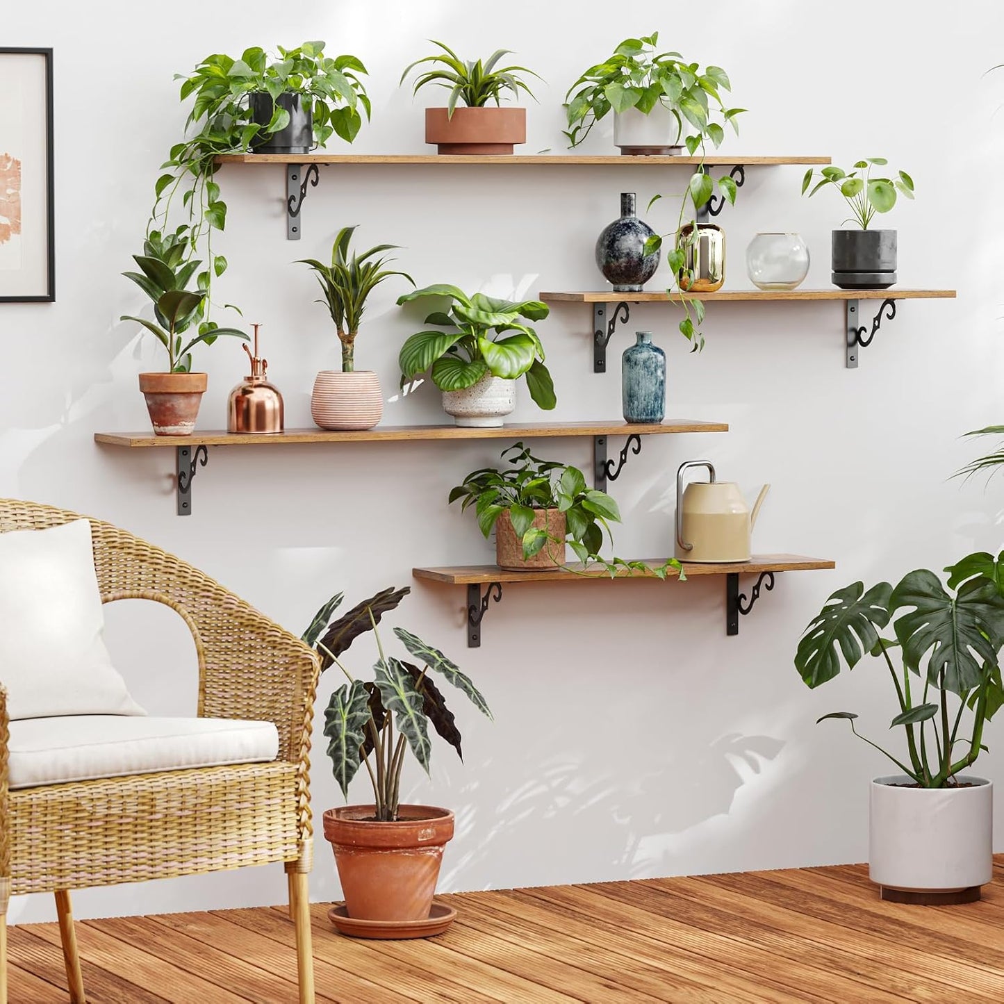 DINZI LVJ Long Wall Shelves, 31.5 Inch Large Floating Shelves Set of 2, Wide Display Shelf Wall Mounted with Brackets, Easy Hanging for Living Room, Toilet, Office, Bedroom, Rustic Brown