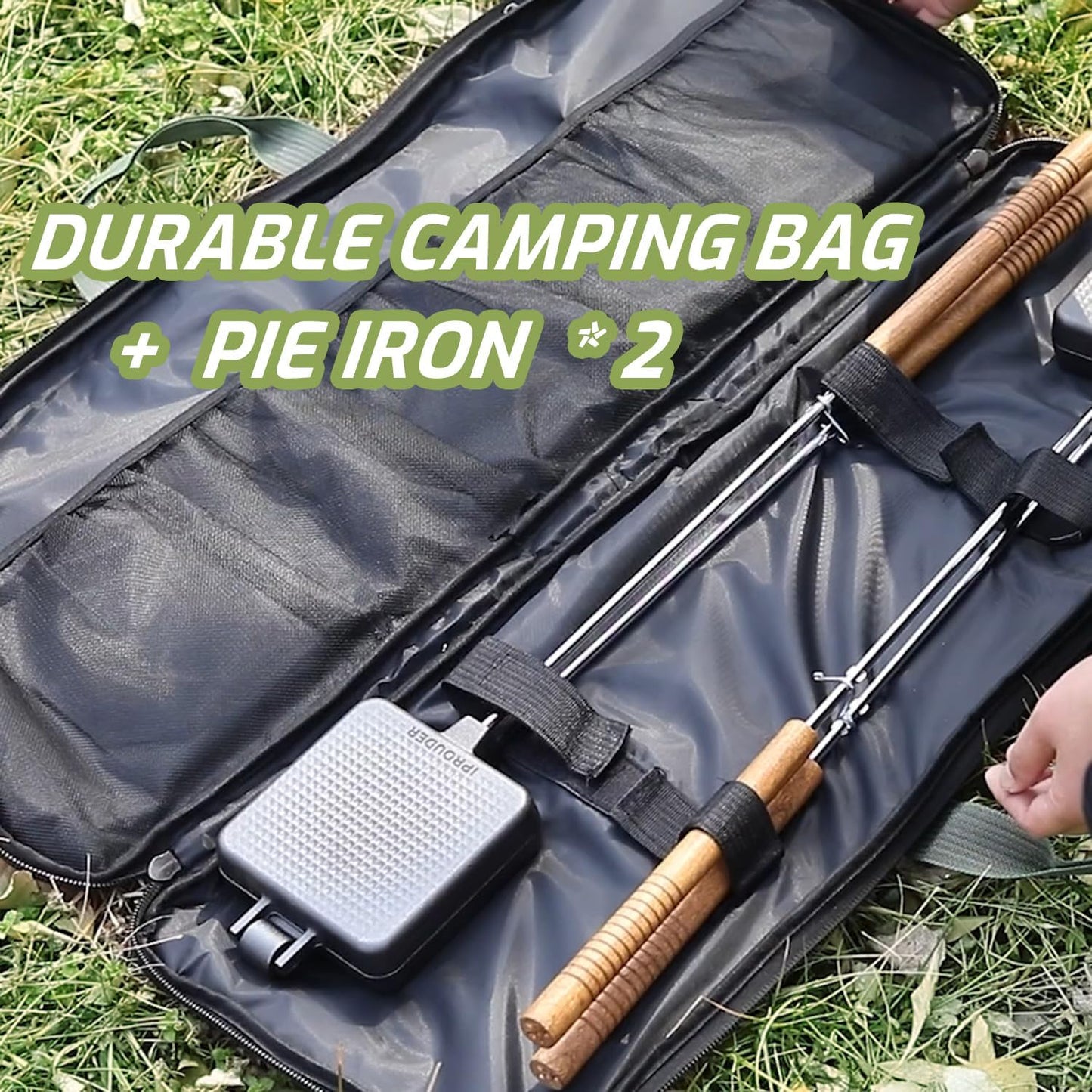 Campfire Pie Iron 4.9" Large Cast Iron Sandwich Maker for Camping 2 Pcs with Storage Bag - 22.6 inch Thickened Handles - Campfire Cooking Equipment for Grilling & Outdoor Cooking