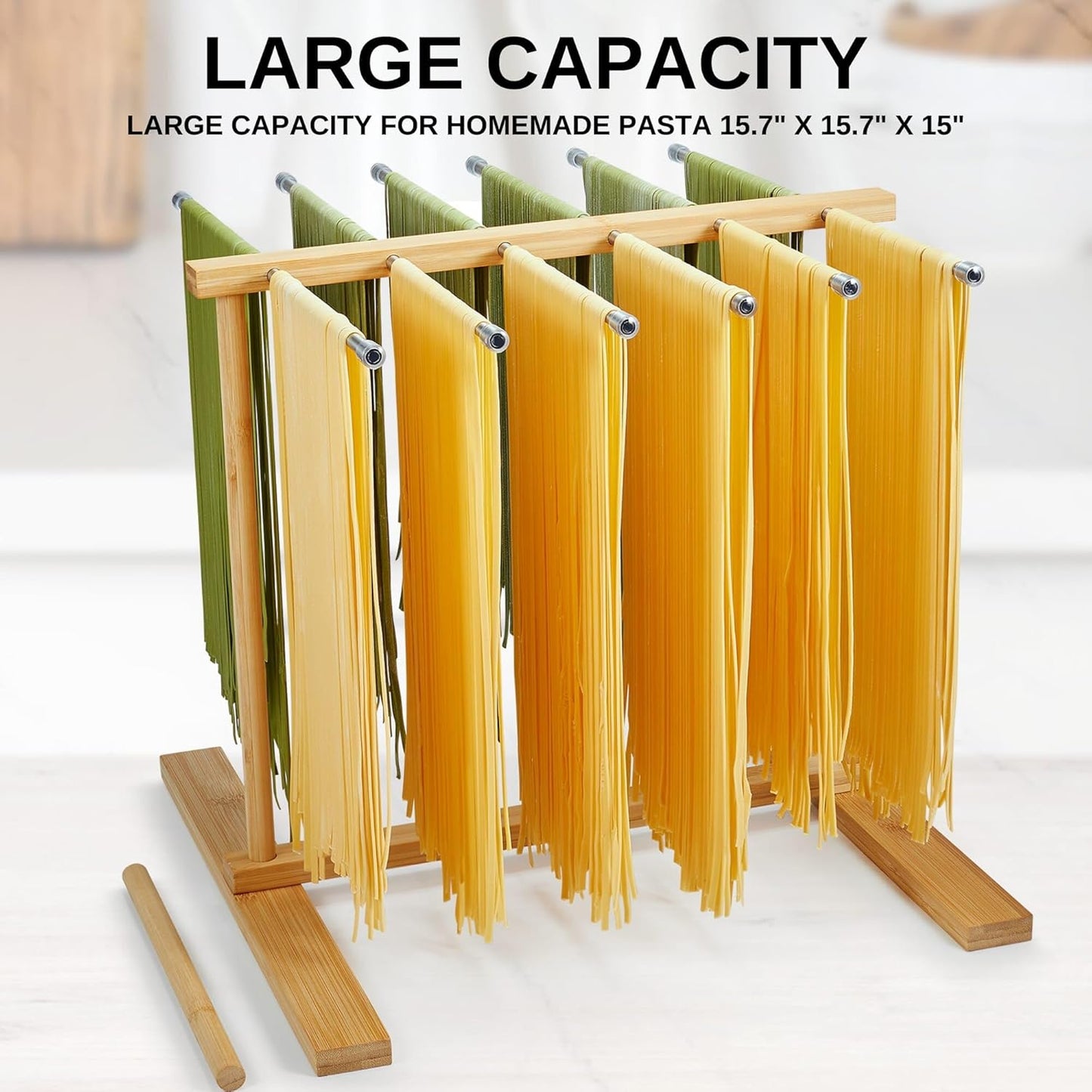 Pasta Drying Rack, Large 304 Stainless Steel Drying Rack Collapsible 15.7x15.7x15 inch with Handle for Homemade Fresh Pasta Noodle Spaghetti, Design for Easy Storage