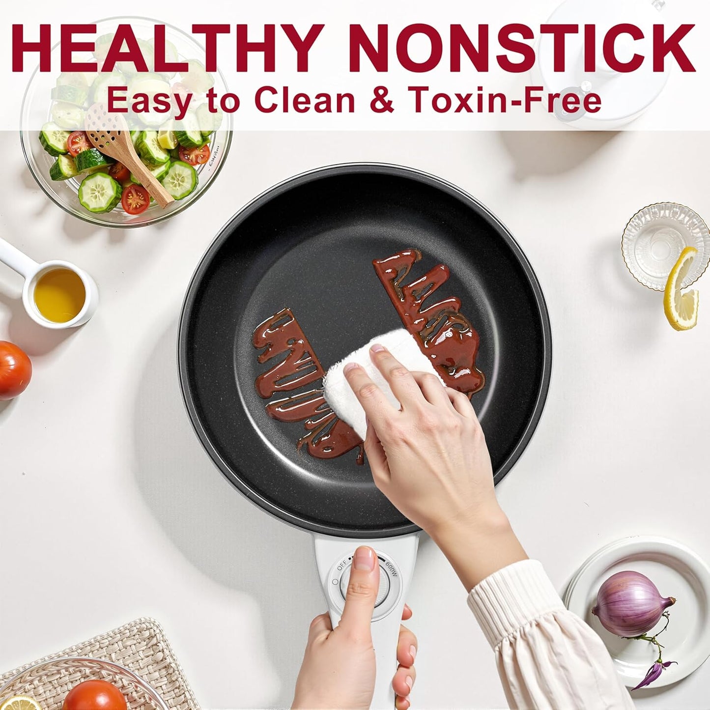 Dezin Hot Pot Electric with Steamer Upgraded, Non-Stick Sauté Pan, Rapid Noodles Electric Pot, 1.5L Mini Pot for Steak, Egg, Fried Rice, Ramen, Oatmeal, Soup with Power Adjustment