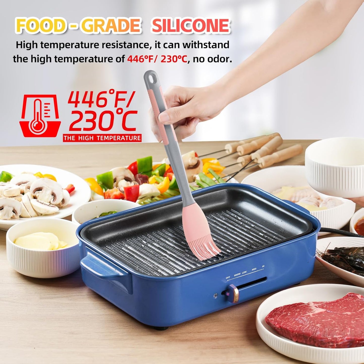 Extra Long Pastry Brush - Silicone Spatula - Basting Brush+Spatula Silicone Heat Resistant,for Baking Scraping Mixing BBQ Grill Kitchen Cooking Spread Oil Butter Sauce (Pink Brush+Spatula)