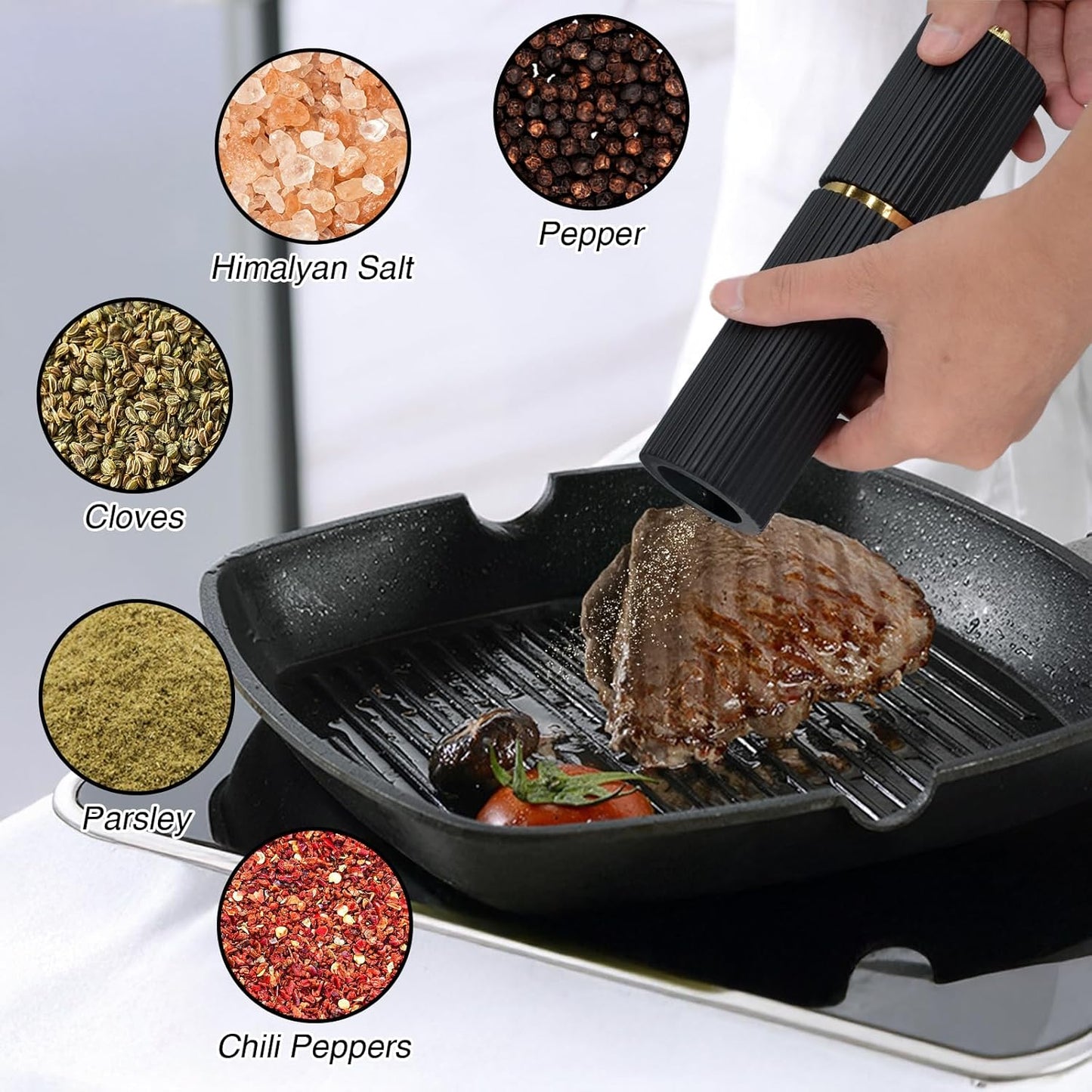 Wooden Salt and Pepper Grinder Set with Gold Accents, Salt and Pepper Grinder with Adjustable Coarseness, Beech Wood Pepper Grinder Manual,Salt and Pepper Shakers Matching Wooden Rray for Gifting