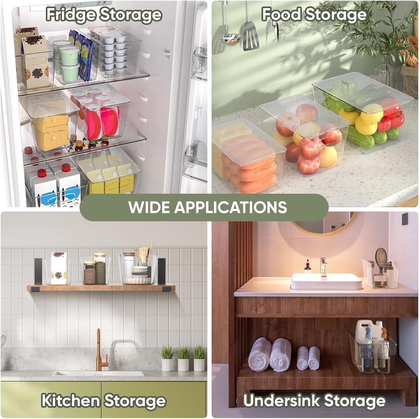 BALEINE Clear Stackable Storage Bins with Lids, Plastic Containers with Handle for Pantry Organizers and Storage, Plastic Bins for Fridge, Kitchen, Bathroom, Cabinet (10x6x5, 8PK)