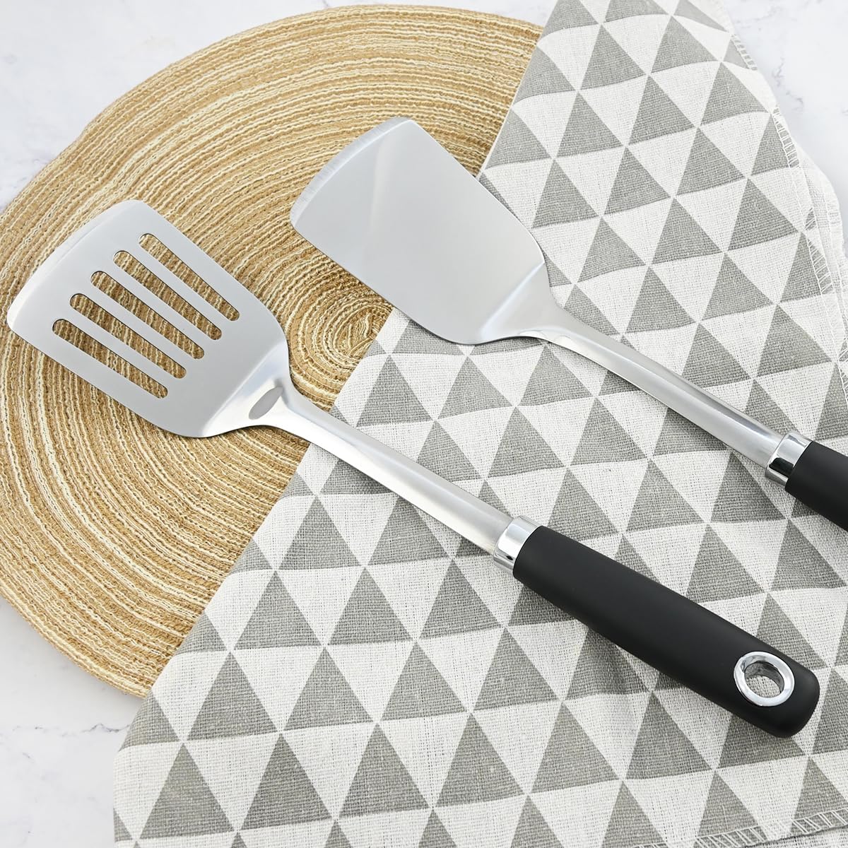 14.3-in Spatula Set, 18/0 Stianless Steel Heavy Duty Turner & Slotted Spatula, Kitchen Cooking Utensils Set, High Heat Resistant, Grilling Frying Serving Food, Pack of 2