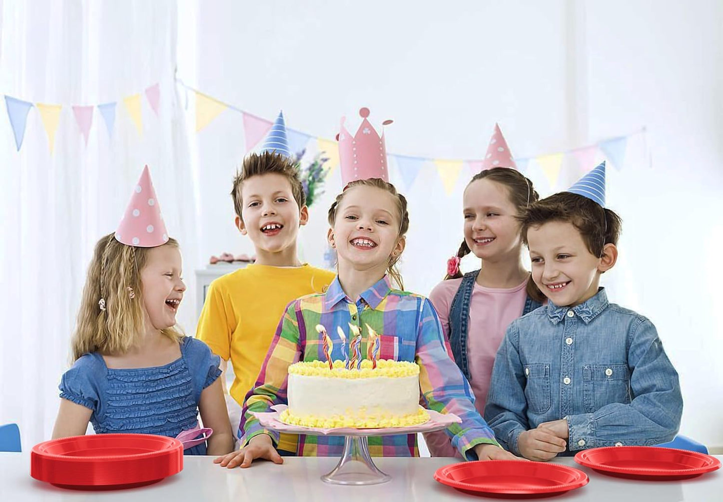 Exquisite Party Solids Red Plastic Plates For Party 10" Red Disposable Plates Heavy Duty Supplies 100 Pcs Plastic Dinnerware Sets Heavy Duty 350 GSM Disposable Dinnerware Set