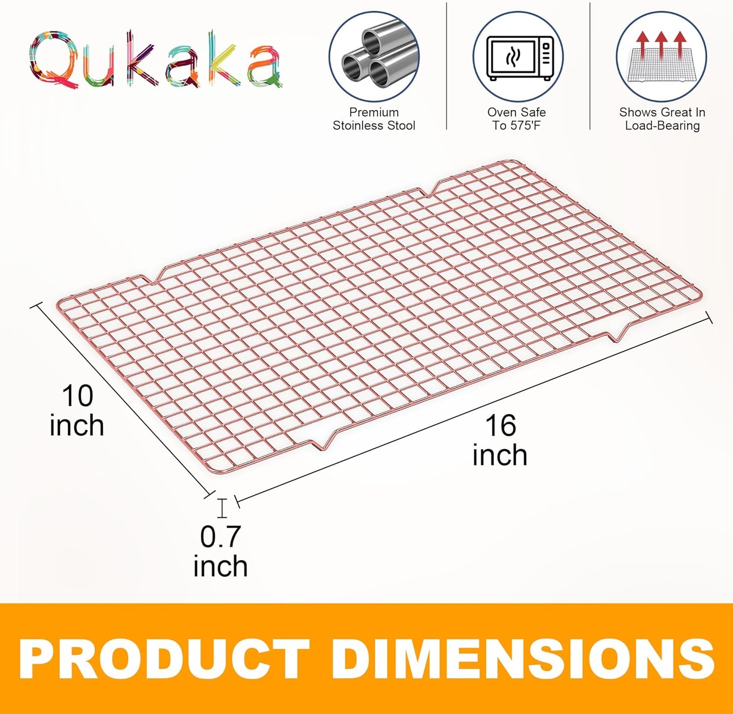 2PCS Cooling Racks for Cooking and Baking - 10" x 16"Heavy Duty Stainless Steel Wire Rack for Baking, Grilling, Roasting - Oven & Dishwasher Safe - Fits Half Sheet Pan(Rose Gold)