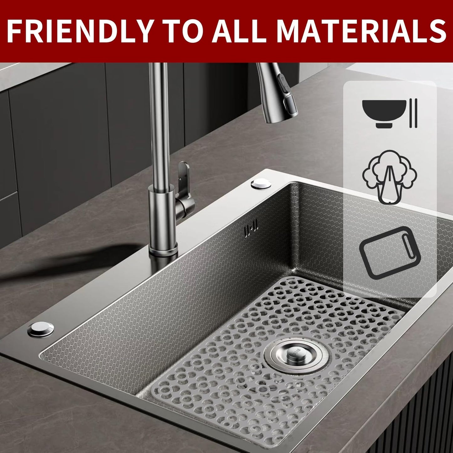 WAFT YEARN Sink Mats Sink Protectors Dish Racks Dishwasher Safe Grid Mats for Kitchen Sink Silicone Protect Sink from Stains Damage Scratches Non Slip Heat Resistant Rust Resistant 16"X12.5" Grey